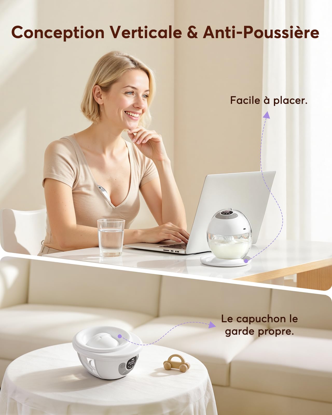 Haokoo K9 Tire Lait Electrique Main Libre – avec capuchon anti-poussière, Portable et Anti-Fuite, Aspiration Puissante
