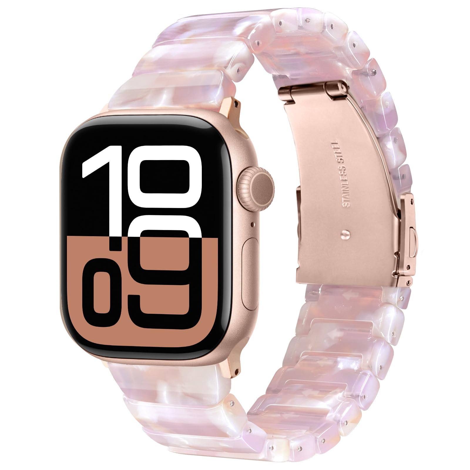 V-MORO Resin Band Compatible with Apple Watch Series 7/8/9/10/11 41/40/38/42mm, Women Fashion Strap for iWatch Series 6/5/4/3/2/1/SE, Lightweight Bracelet Wristband Replacement, Ivory White-Rose Gold — view 10