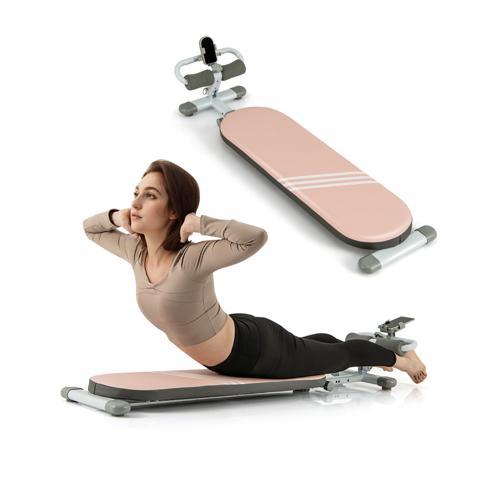 KOMFOTTEU Allenatore di gravità, Sit-Up Aid, Attrezzature per esercizi addominali pieghevoli, raddrizzamento seduto, carico 150 kg, angoli e lunghezza regolabile, 120-137 x 34 x 38 cm
