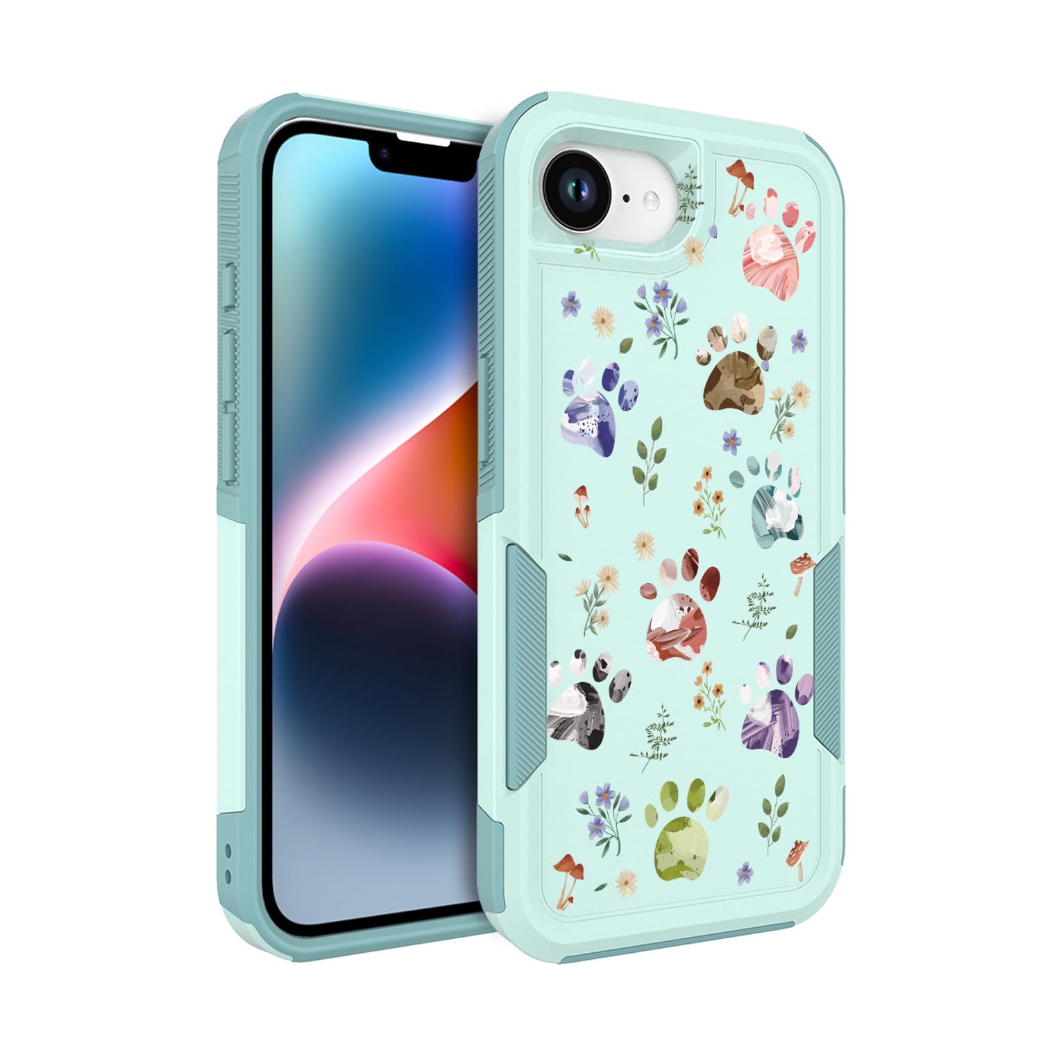 Ftonglogy for iPhone 17e Case & iPhone 16e Case: (Dog Paw/Garden) | Cute Flowers Floral Design, for Girls Women, Military Grade Drop Protection TPU