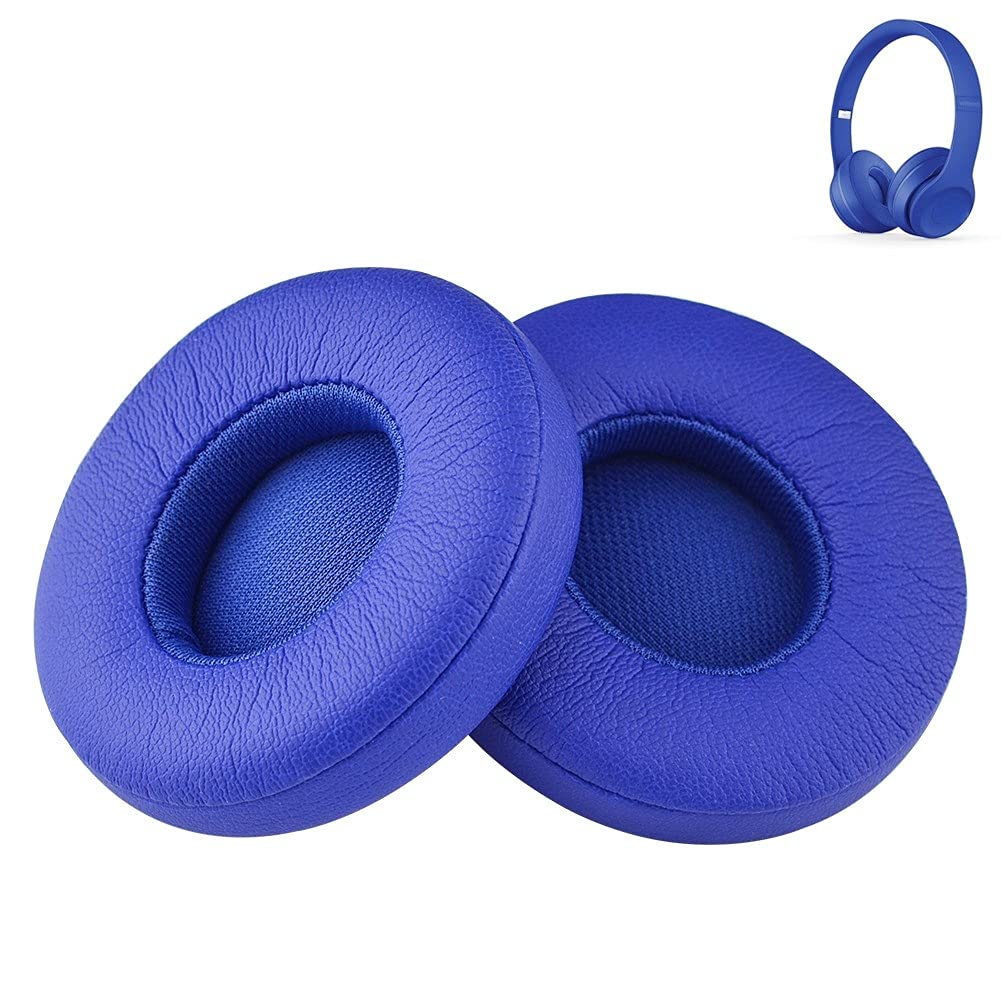 Solo2/Solo3 Earpads Replacement Ear Cushion Parts Compatible with by Dre Solo 3/Solo 2 Wireless A1796/B0534 Headphones, Protein Leather Memory Foam (Blue)