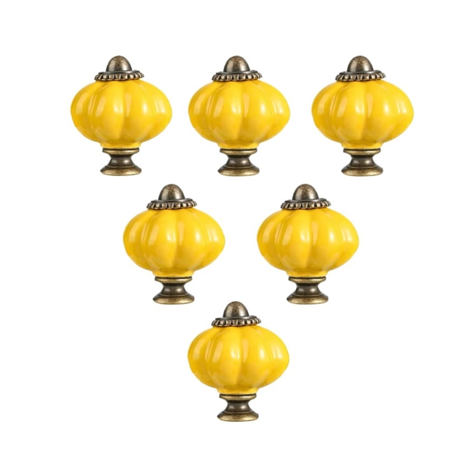 KLdcfhDR 3/6/12pcs Polished Metal Dark Green Ceramic Cabinet Dresser Knobs Set with Hardware(Yellow-6pc)