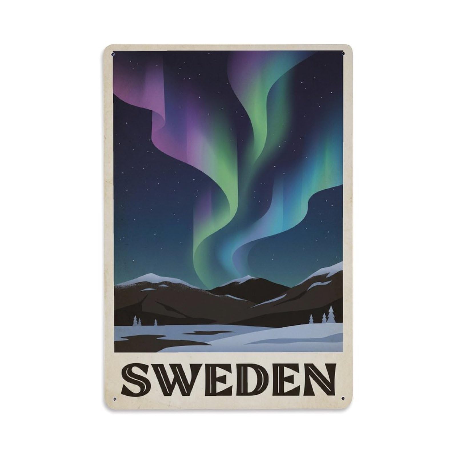 Vintage Travel Abisko Sweden Aurora Metal Tin Sign