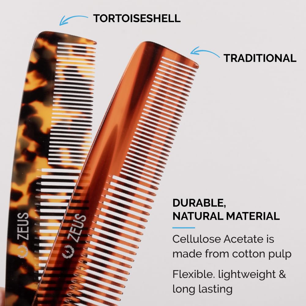 Peine grande de barba y bigote de 7.5 pulgadas, peine de corte sierra hecho a mano para el aseo de los hombres, antiestático, acabado ultra suave para un estilo sin enganches (concha de tortuga 5