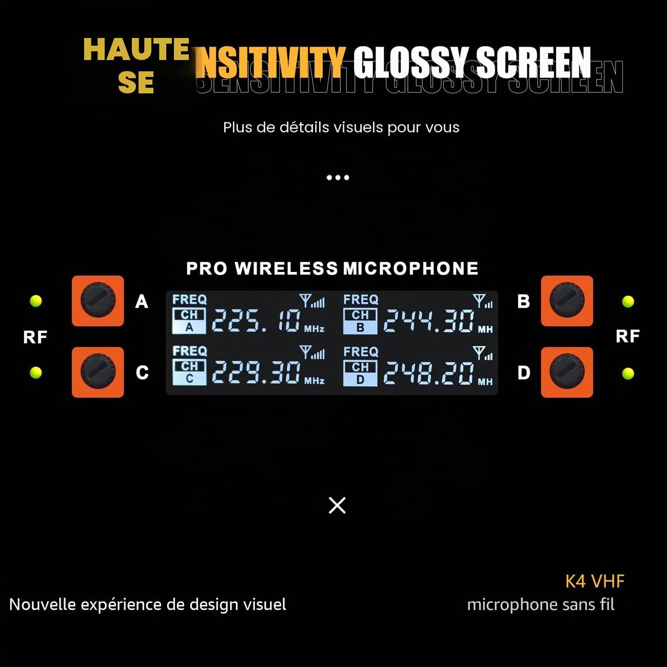 K4 4 Microphone sans fil à main pour KTV et chant sur scène (Noir)