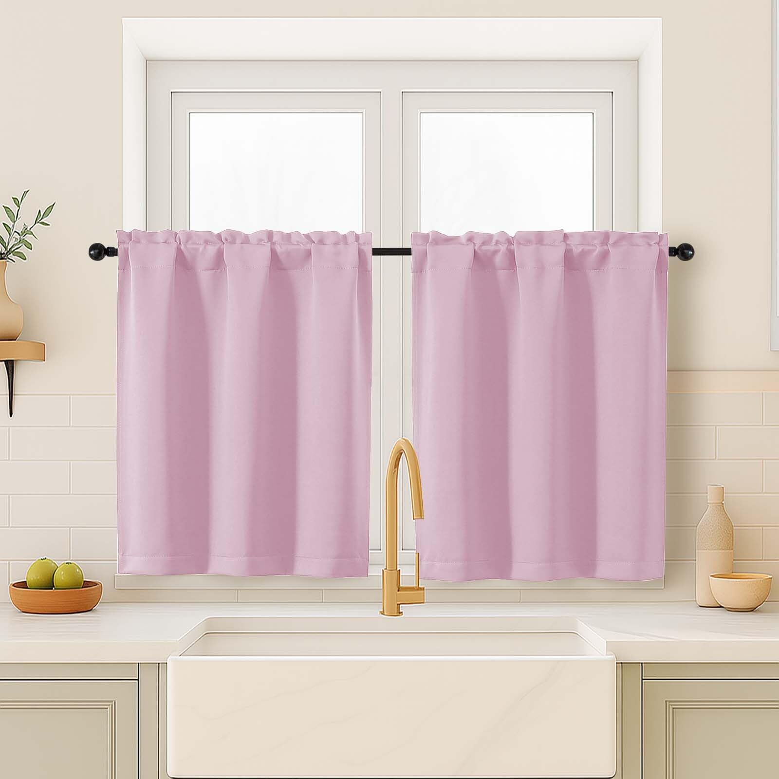 OVZME Pink Blackout Curtains for Small Window Treatment, Light Blocking Short Kitchen Window Curtains Over Sink, Dual Rod Pocket Half Window Tiers for Bathroom Basement, 2x40Wx36L Inches