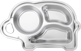 Totority 1Pc Prato De Jantar De Aço Inoxidável Pratos Da Criança Bebê Dividido Placas Compartimento Prato Crianças Pratos Placa De Porção Saudável Aço Inoxidável 304 Criança Placa Do Bebê