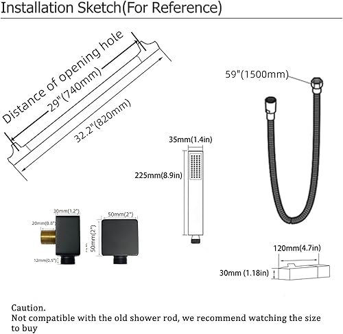 Miniatura 4 de Ducha de mano negra mate con barra deslizante, cabezal de ducha cuadrado de alta presión con rociador de mano de 29 pulgadas, barra deslizante de