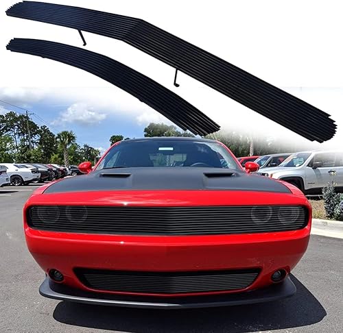 Parrilla delantera compatible con DODGE Challenger PHANTOM 2015 16 17 18 19 Parachoques superior inferior de aluminio sólido rejilla inserto negro
