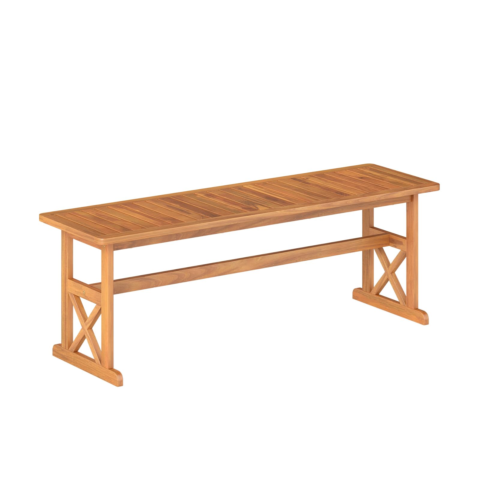 COSTWAY Panchina da Esterno in Legno di Acacia, Portata 360 kg, Panchina per 2-3 Persone senza Schienale con Sedile a Doghe, Panca Esterno per Veranda, Giardino, Balcone e Cortile (1)