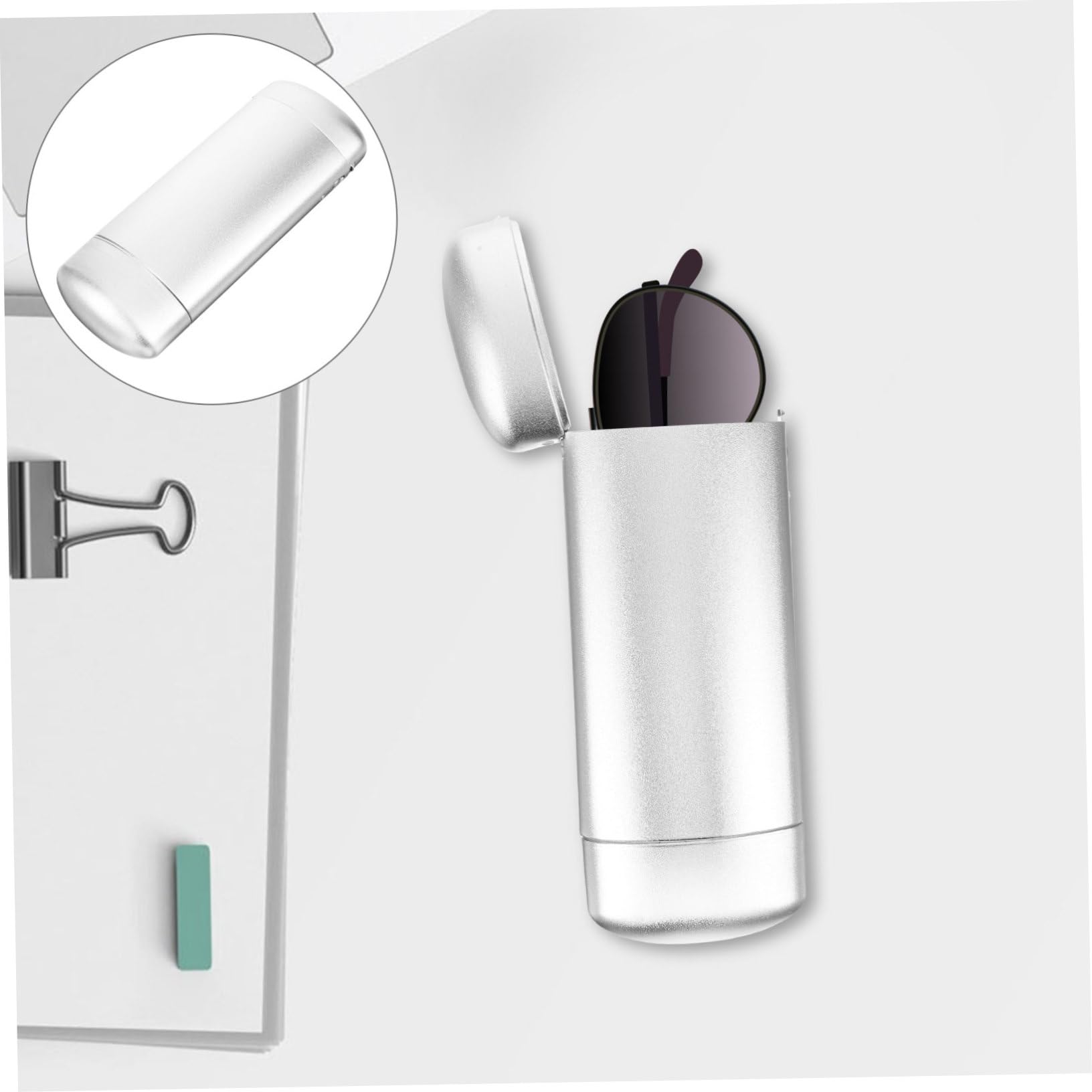 minkissy custodia per occhiali in alluminio porta occhiali pieghevole viaggio custodia per occhiali da sole custodia protettiva degli occhiali concisi Lega di alluminio Argento