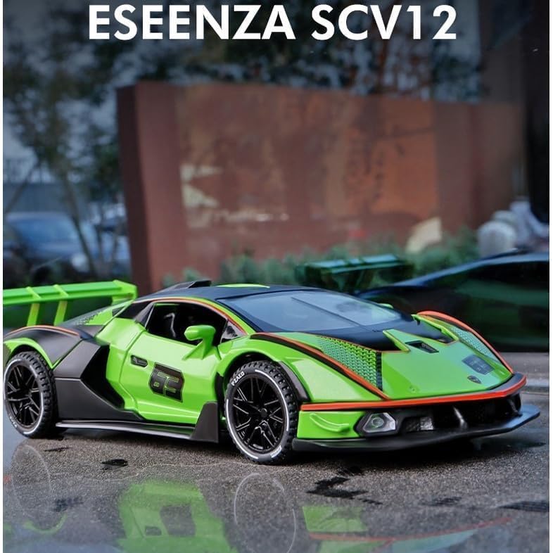 Image of Invite 1:24 Big Lamborghini Essenza SCV12 Diecast Scale Model Metal Pull Back Toy car for Kids with Openable Doors & Light, Music Toy Vehicle for Kids [Green-Color]