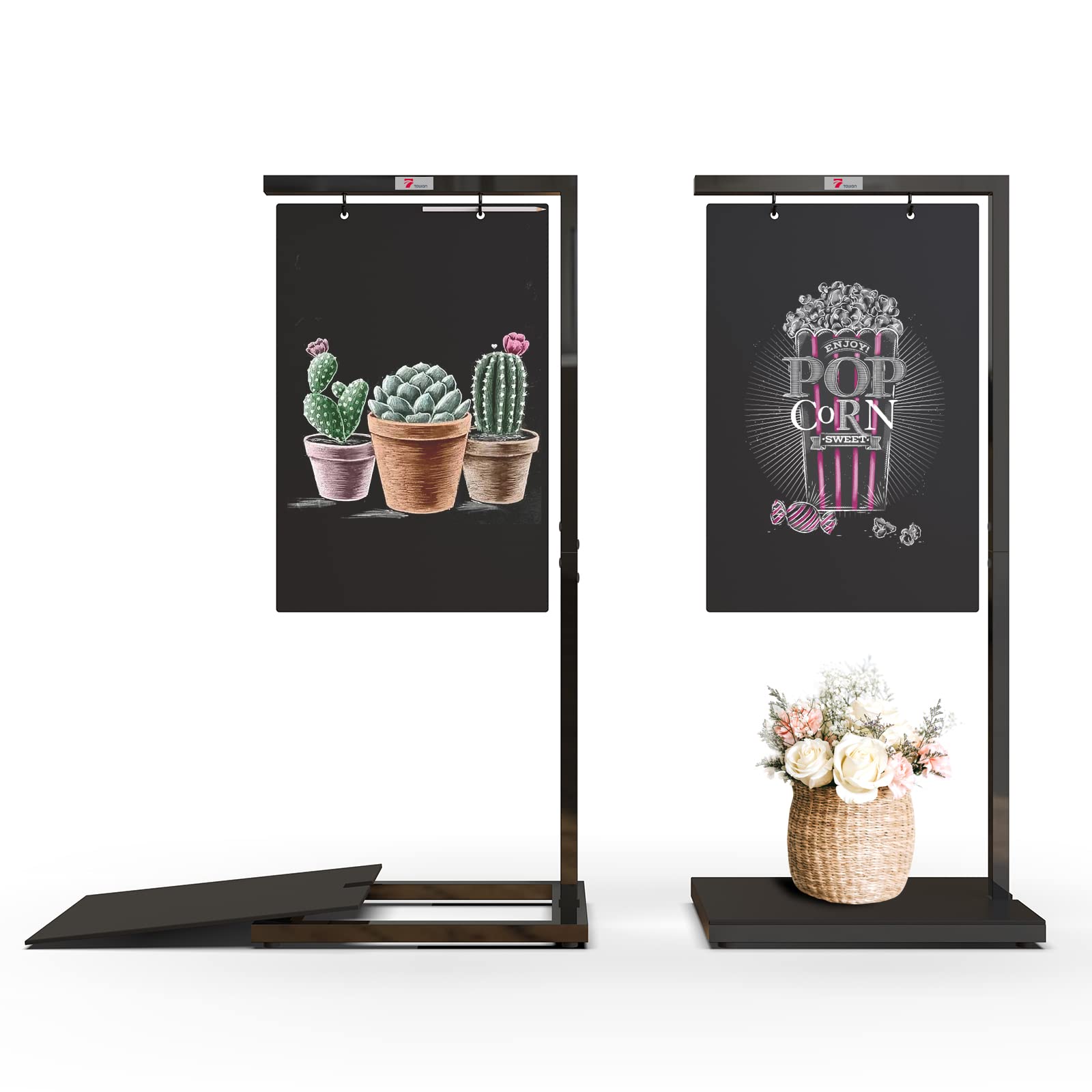 Towon - Grande lavagna da terra con cavalletto in metallo nero, lavagna per gesso da appendere all'aperto con base in metallo per caffè, bar, bistrot, fiorista o matrimonio, portatile e doppia faccia