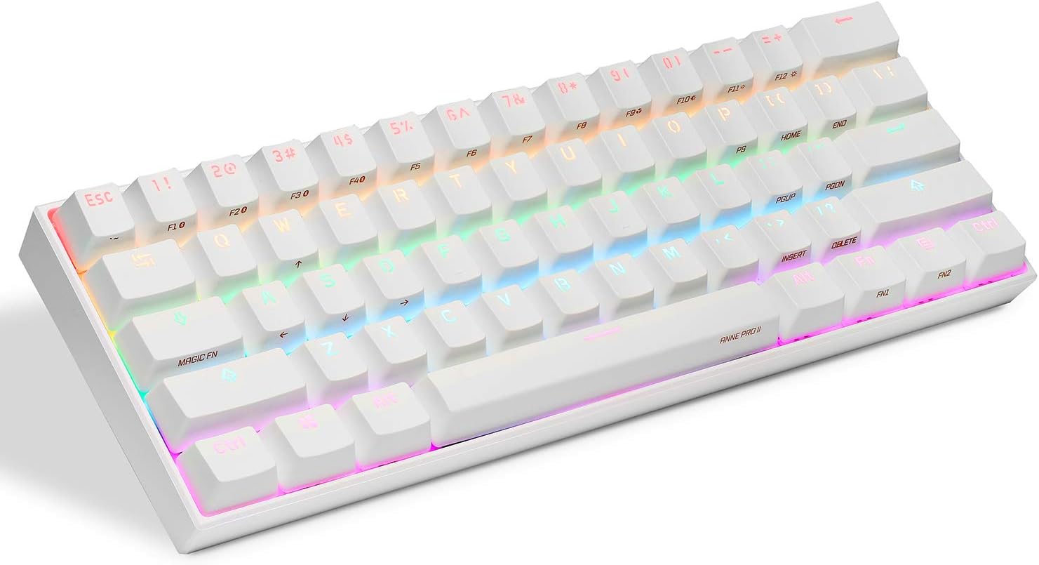 Anne PRO 2 60% Mechanical Keyboard w/Gateron RED Switch, Full Keys Programmable, True RGB LED Backlit, Arrow Keys on Keyboard, Higher-Capacity Battery, White Case