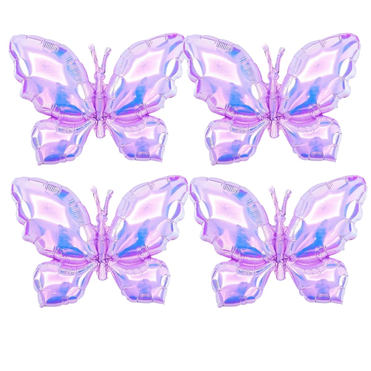 SYNUO 4pcs Iridescents Buttefly Balloon Clear Rainbow Butterfly Mylar Balloon Butterfly Theme Party Decoration (Purple), 26inch