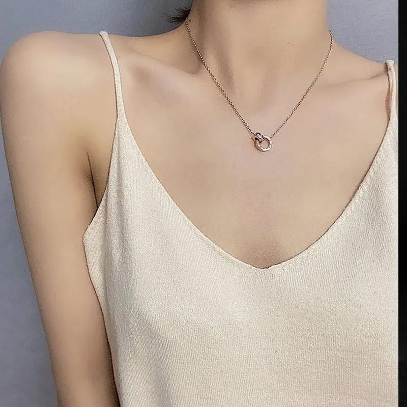 925 Sterling Silver Linked Circle Necklace, Interlocking Necklace For Women, Silver Double Rings Linked Necklaces, Infinity Circles Necklace, Interlocking Rings For Women, Interlock Circles Necklace - Image 7