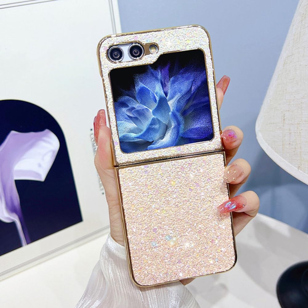 Brokatowe składane etui na telefon do Samsung Z Flip 5 Z Flip 4 Z Flip 3 Gradientowy, odporny na wstrząsy obiektyw Slim Bling Pozłacana osłona ramy, RoseGold, do Samsung Z Flip 3