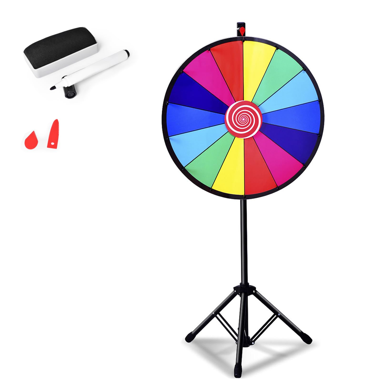 SOARS Ruota della Fortuna 24'', 14 Shot, da Terra con Altezza Regolabile, con Pennarello e Cancellino Riutilizzabile, Base Stabile a Treppiede, per Feste, Carnevale e Ferie (Ø60 cm, 111-157cm)