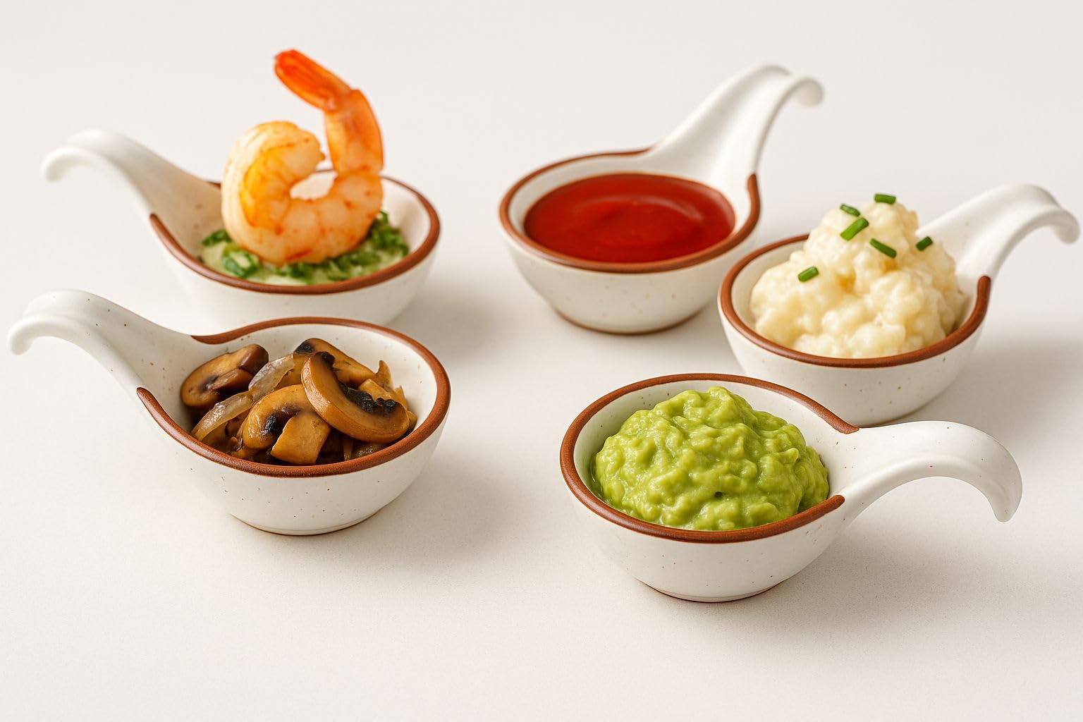 Mirakii Off-White Ceramic Spoon Shaped Dip Sauce Curved Wooden Bowl  35 ml Set of 6, Microwave & Dishwasher Safe Ideal for Serving Sauce, Pickles, SOYA Sauce Condiments - Image 2 thumbnail