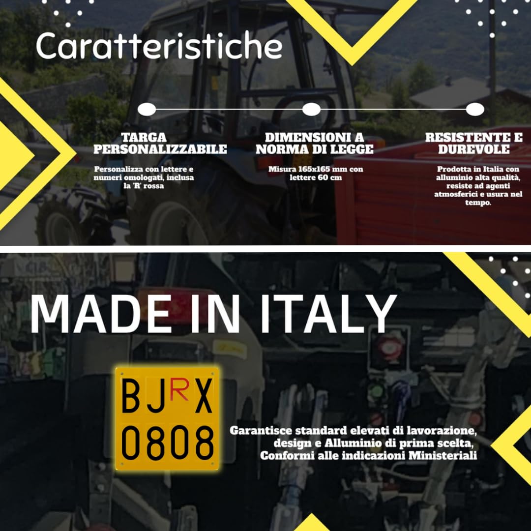 StickerLab - Targa Ripetitrice Agricola in Alluminio, Made in Italy - Targhe Agricole di Dimensione Originale, Numeri e Caratteri Omologati, Protezione Stampa UV - Targa per Trattori e Mezzi Agricoli