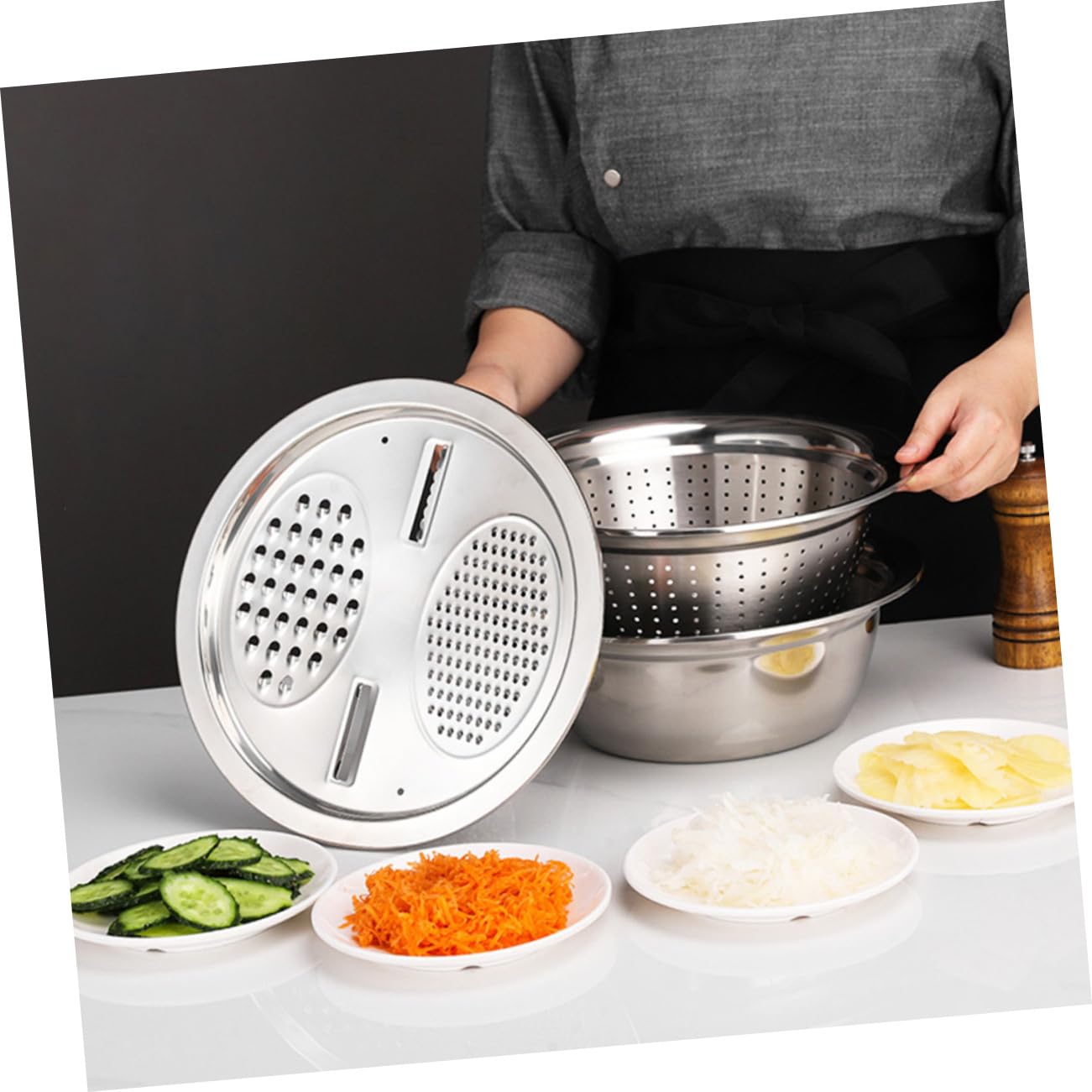 ABOOFAN Rallador y Cortador de Verduras de Cocina de Pelador y Rebanador para Lavabo y Preparar Ensaladas Cuenco de Acero Inoxidable