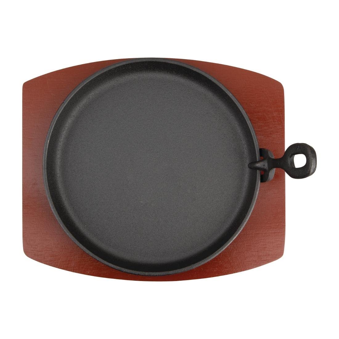 Olympia ghisa rotonda Sizzler con supporto in legno 220 mm piatto da portata