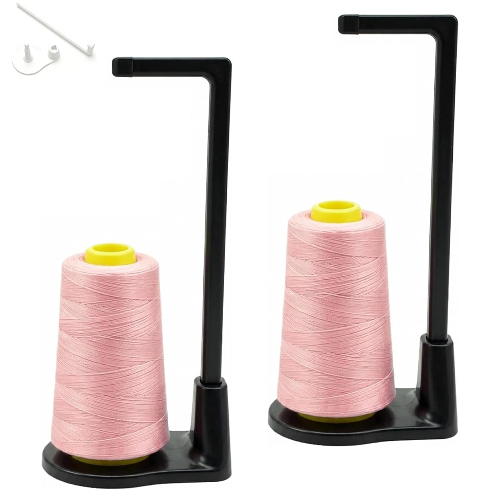 Thread Stand for Sewing Machine Thread Spool Holder Desktop Large Capacity Cone Spool Organizer Rack Universal Household Spool Holder with Anti-Tangle Guide for Spools Sewing Enthusiasts(Black*2)