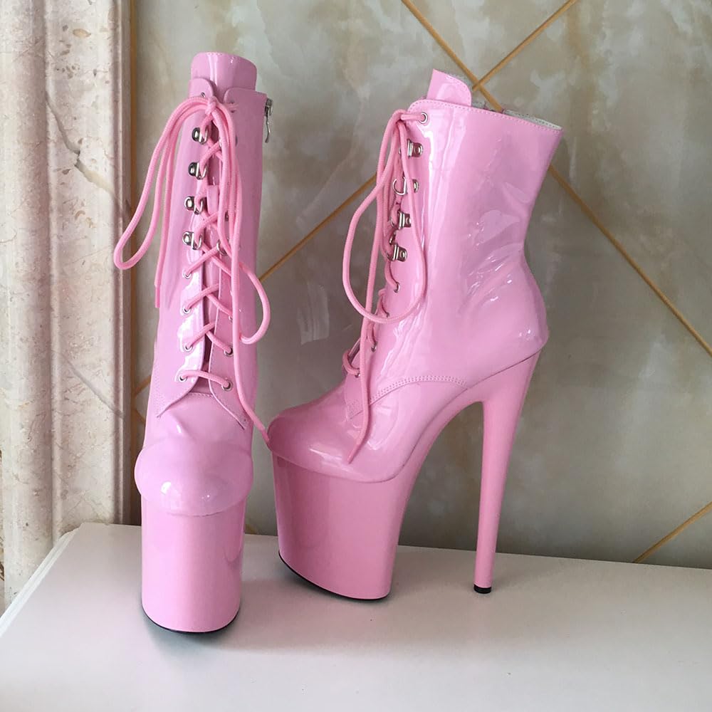 denova's Damen-Stiefelette mit sehr hohem Absatz, Schnürung, große Größe, Plateau, Pole Dance, Stiefelette mit Reißverschluss