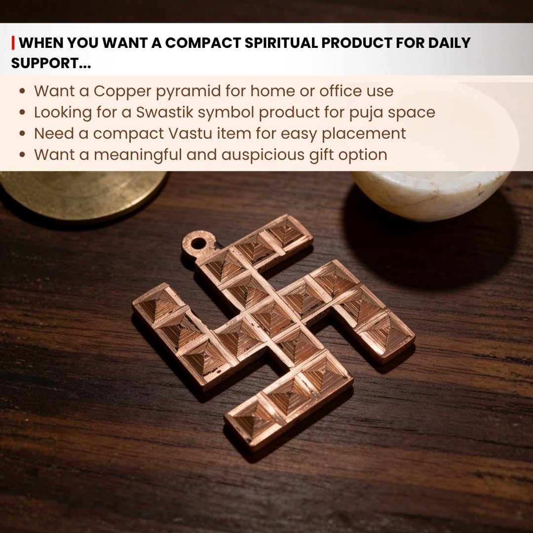 Plus Value Copper Swastik Pyramid for Vaastu Dosh Nivaran, Entrance Protection, Home & Office Main Door, Wrong Location of Kitchen, Positive Energy, Auspicious Decoration for Gifting -1.5Inch 1