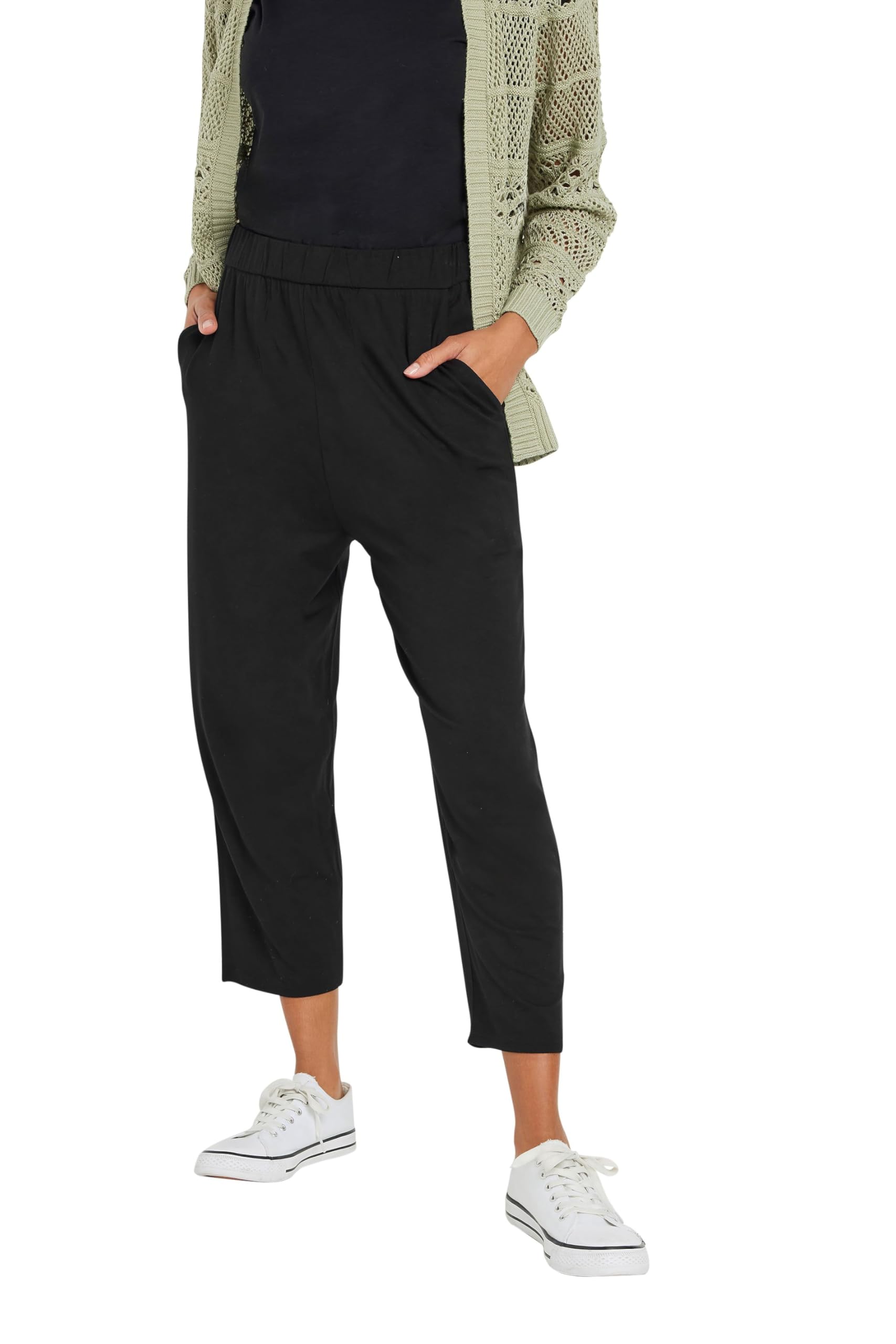 M&Co Womens Elasticated Waist Cropped Hareem Trousers - Women's Black