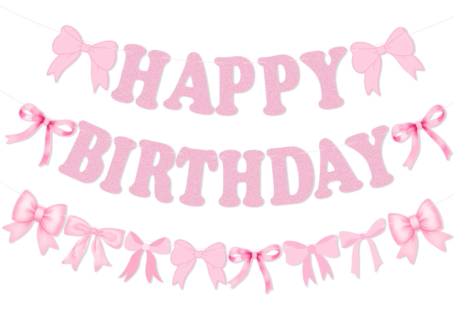 Bow Happy Birthday Banner, Pink Bow Garland