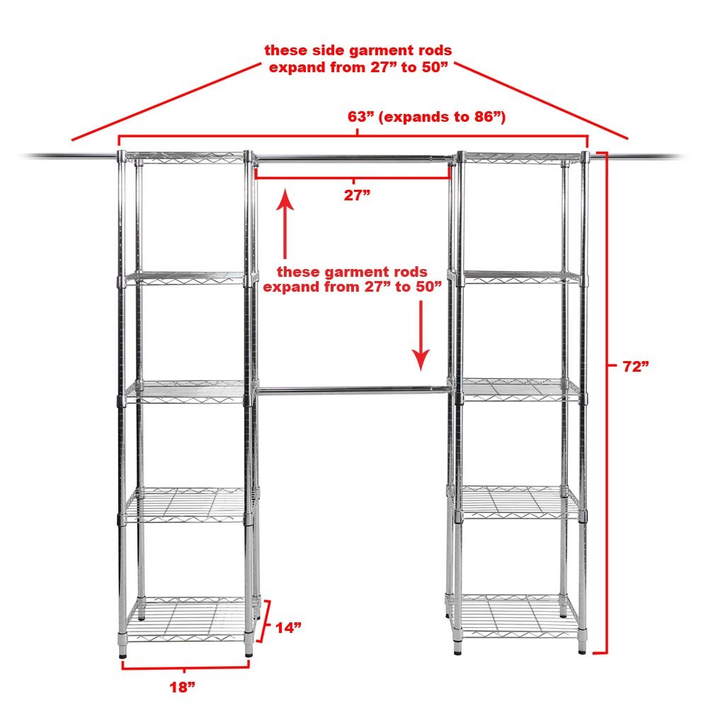 Sevilla Classics Sistema organizador de armario extensible, 160/218 L x 36 P x 183 cm A