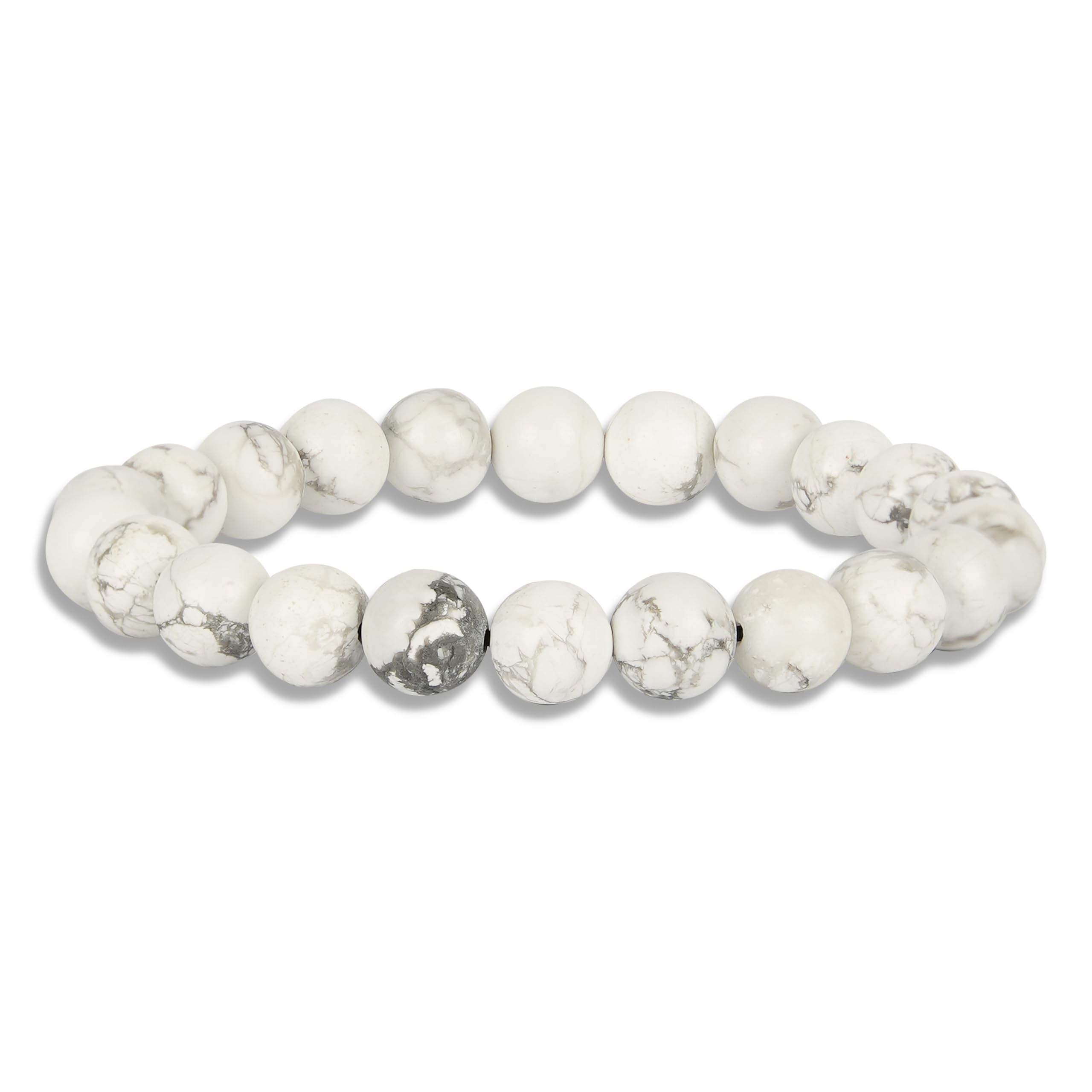 GEMSMANTRA Natural Howlite Bracelet for Men and Women | Lab Certified 8 mm Round Cut Beads | Unisex Healing Stone Bracelet for Calmness and Stress Relief (B0CJ4WSGYY) Amazon Price History, Amazon Price Tracker