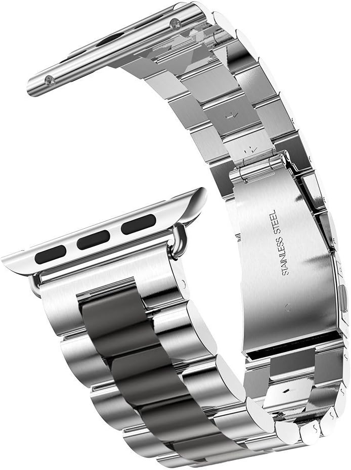 Seinit Metal Watch Band Stainless Steel Replacement Strap Compatible with Apple Watch Series 5/4 (44mm), Series 3/2/1 (42mm) - Silver/Black