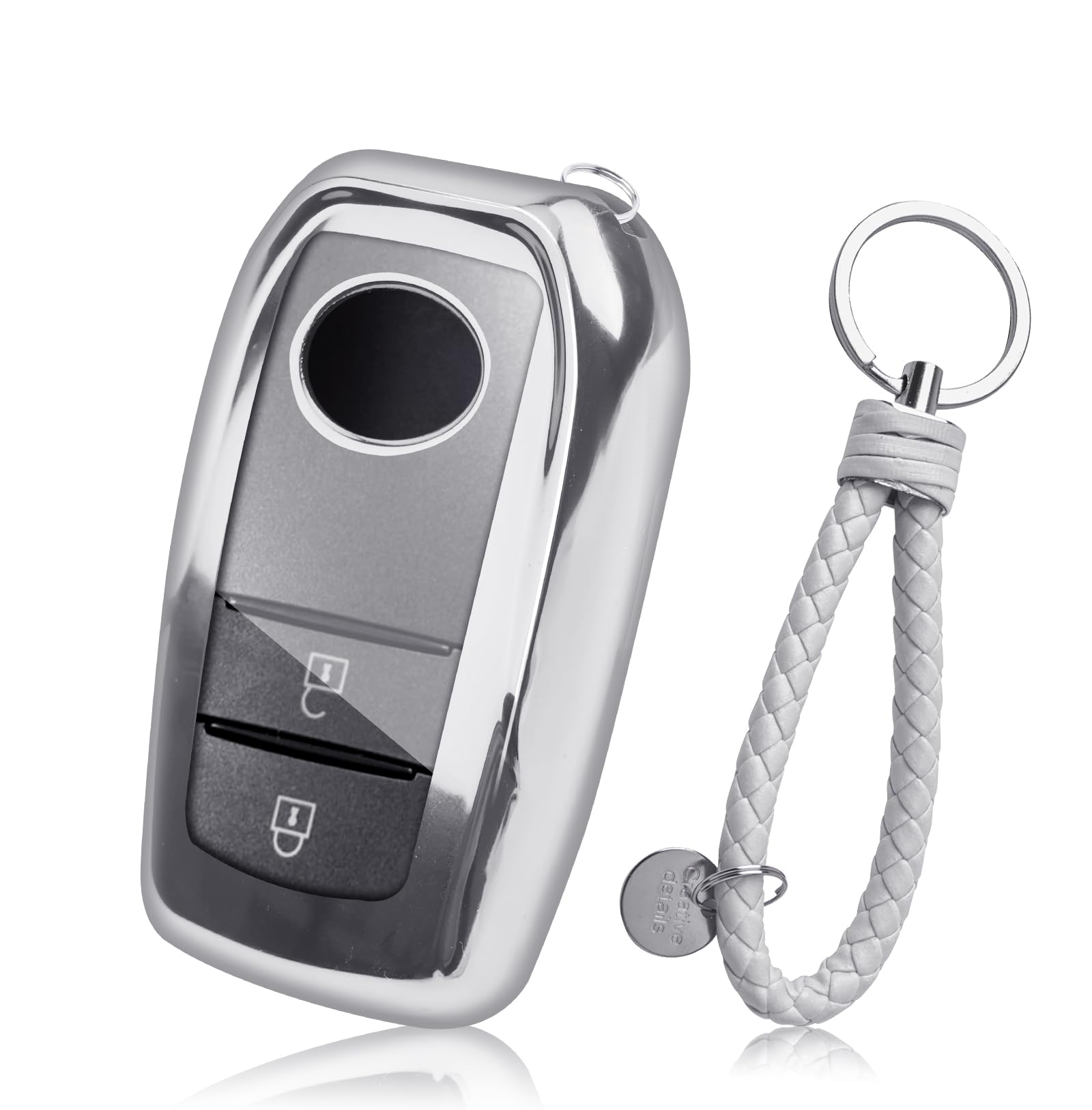 CDEFG Kompatibel mit Toyota Yaris XP21/Yaris Cross 2020-2023 2024/C-HR CHR 2024 Schlüssel Hülle AutoschlüSsel Silikon Schutzhülle Funkschlüsse Auto Zubehör (Silber)