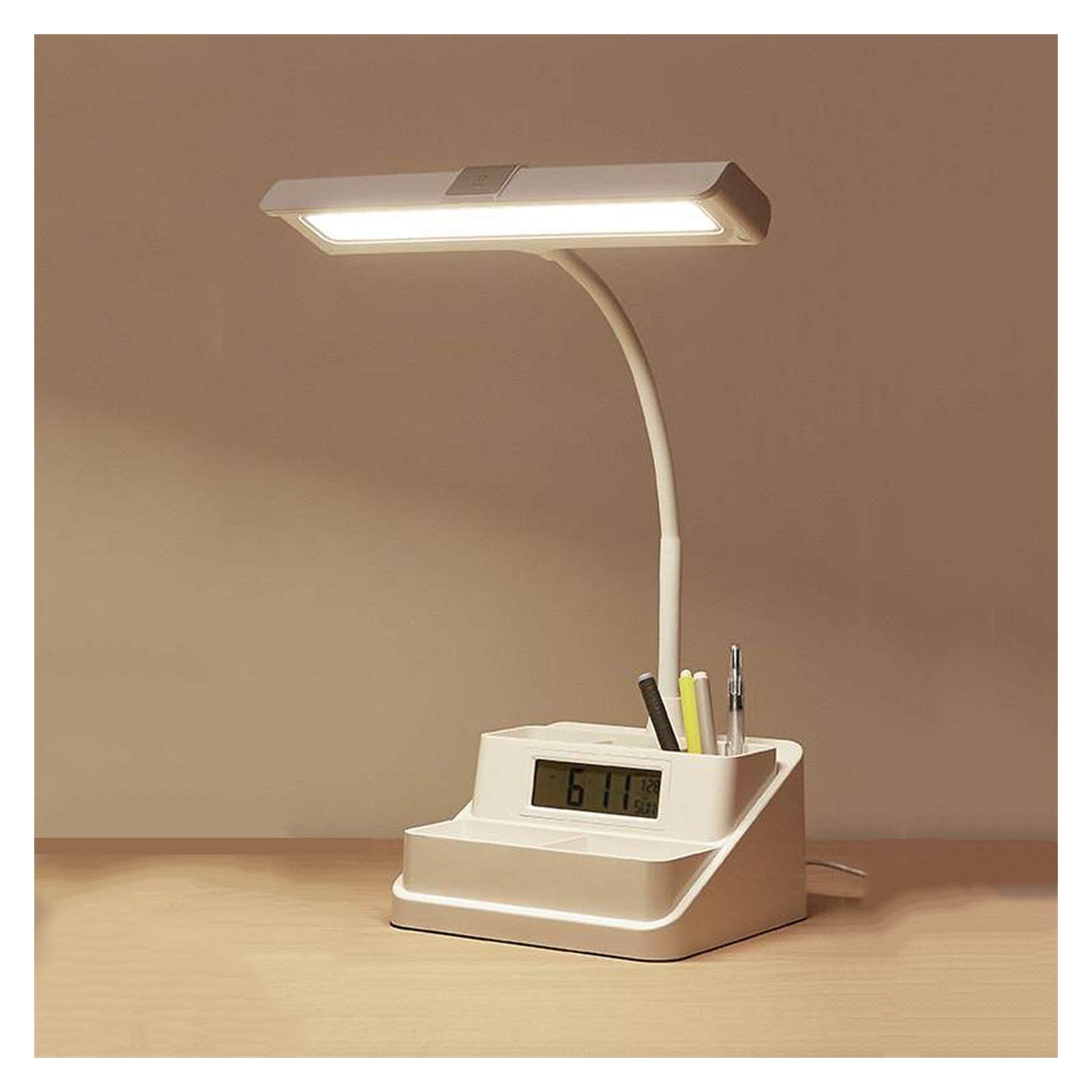 Lampada da Tavolo Lampada da Lettura Multifunzionale Lampada da scrivania a LED dimmerabile Continua con portapenne e Display Sveglia, Lampada da scrivania Plug-in Touch Control lampade da Comodi