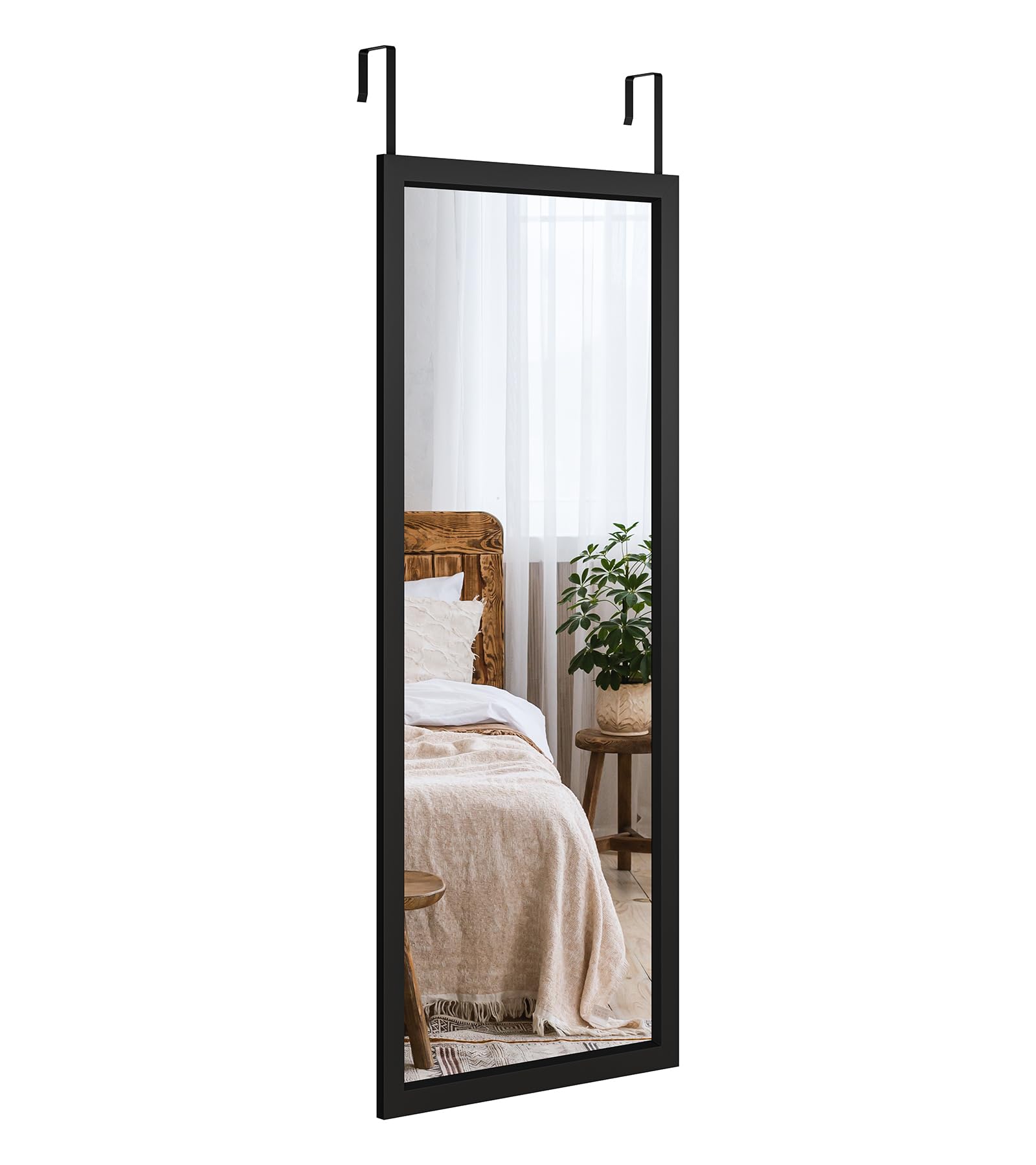 Dripex Over Door Mirror Full Length, 110 x 45cm Wall Mounted Mirror Door Hung Mirror for Bathroom/Bedroom/Wardrobe - Toughened Glass, Black