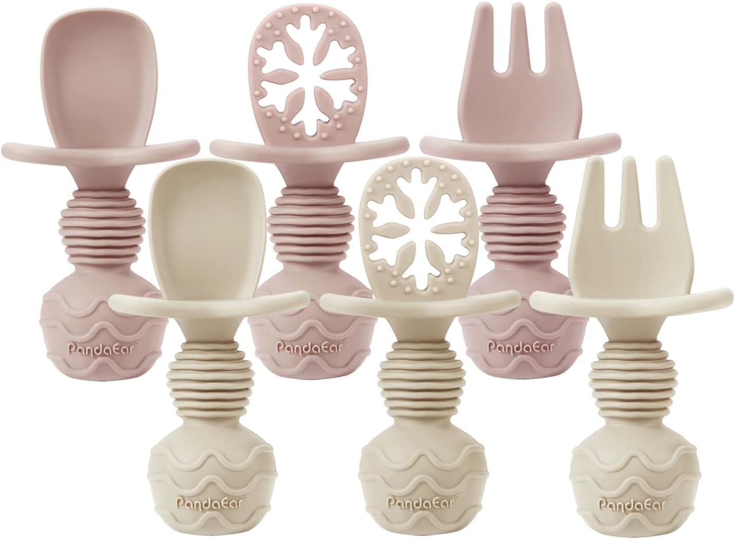 PandaEar 4 Pack Silicone Baby Spoons Forks Feeding Set, Toddler Utensils Baby Led Weaning Supplies, First Stage Baby Spoon Self Feeding 6 Months Old Baby Essentials