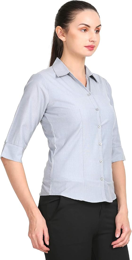 Buy ZX3 Women Regular Fit 3/4 Sleeves Formal Shirt (Light Grey_S
