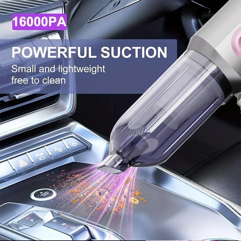 Portable Car Vacuum - 16000PA Cars Vacuum Cleaner High Power 4 in 1 Compressed Air Duster & Air Blower & Pump Hand Held Vacuums Cordless with Brushless Motor for Car Home Office Blue (Gray-Violet)