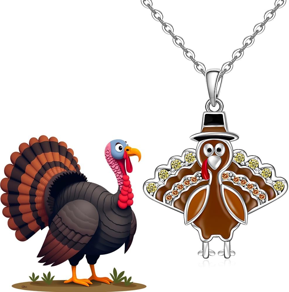 Thanksgiving Necklace Turkey Necklace for Women Sterling Silver Fall Thanksgiving Day Turkey Necklaces Jewelry Friends Holiday Christmas Gifts - Image 2