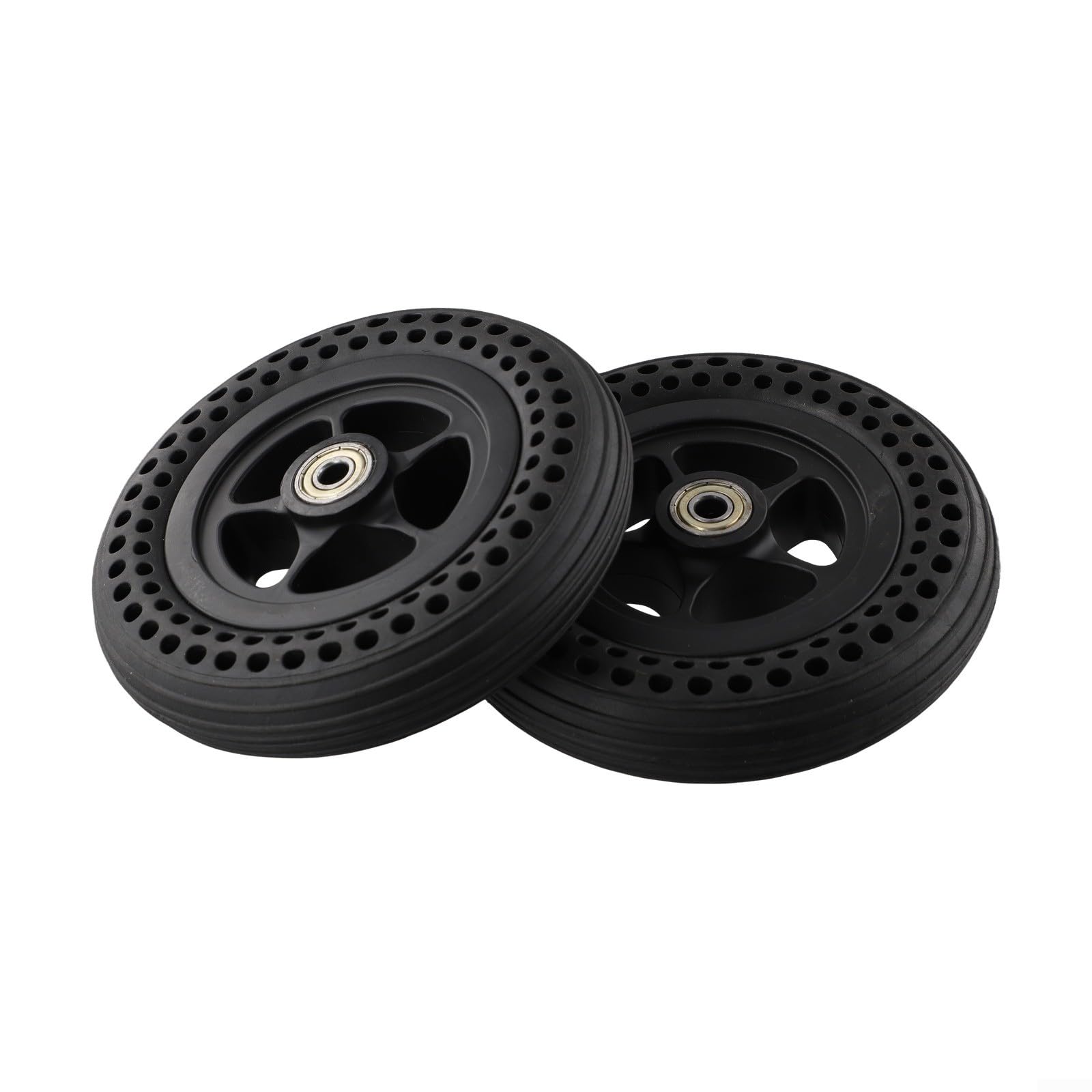 6 cali, pełne gumowe opony 6 x 1 1/4 z piastą koła do skuterów elektrycznych i wózków inwalidzkich, łożysko 8 mm, wytrzymały materiał gumowy z tworzywa sztucznego, czarne (2 szt.)