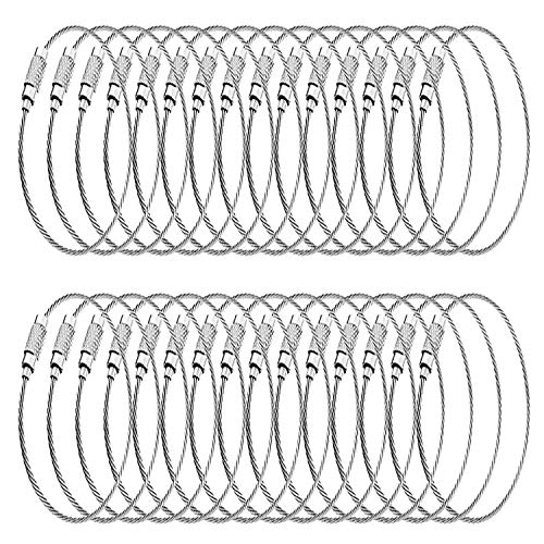 Hulless 30 pcs Stainless Steel Wire Keychains 1.5mm Cable 6.3 Inch Key Ring Loops for Hanging Luggage Tags or ID Tags.