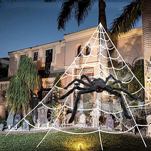 Halloween Spinnennetz Dekoration Dehnbares dreieckiges Mega-Spinnennetz mit 40g Weißes Spinnennetz 75cm Spinnen für Indoor Outdoor Garden Yard Home Decor Cover