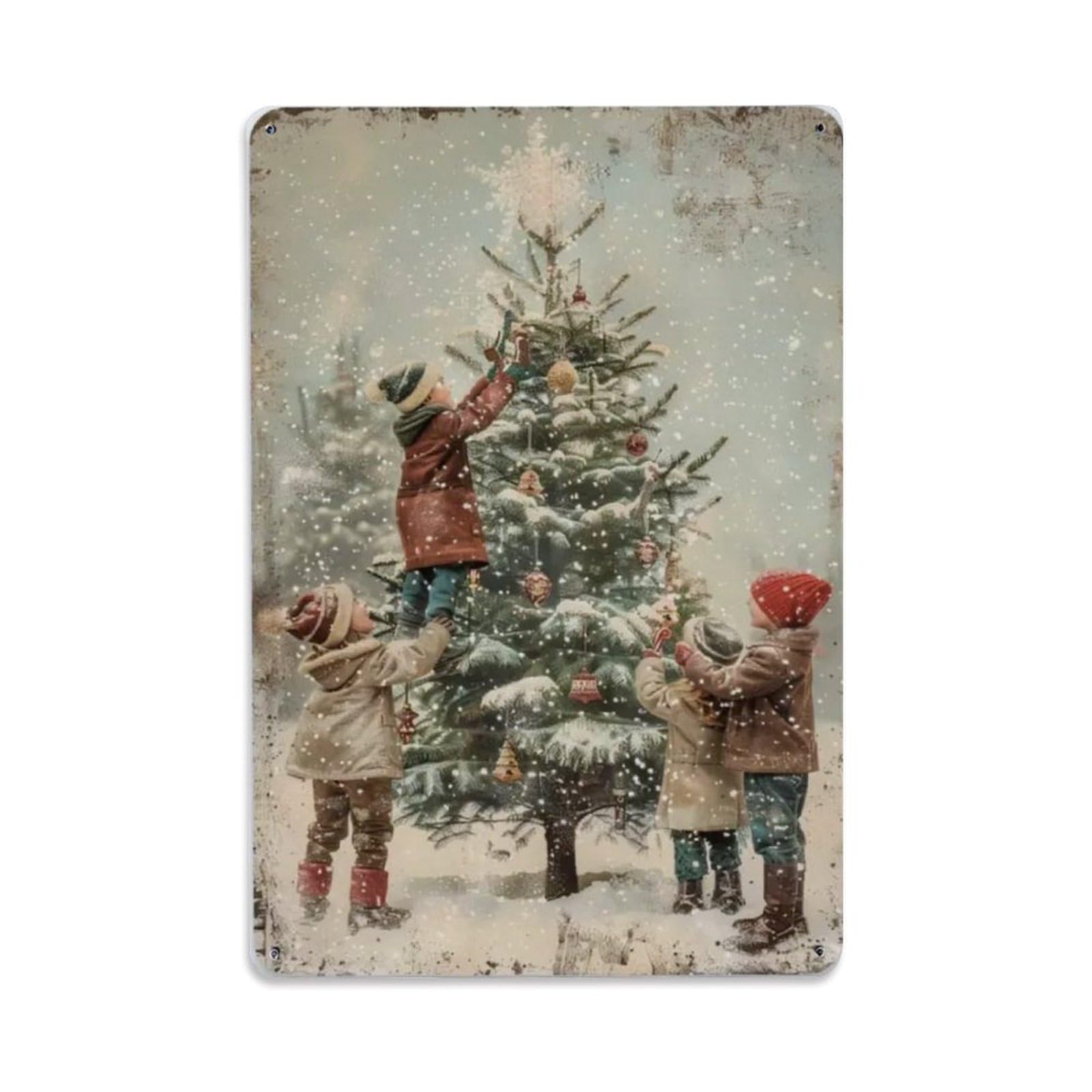 Rkundrne Vintage Christmas Tree Metal Tin Sign Garden Bedroom Cafe Bar Man Cave Home Wall Decor Metal Poster 8X12 In