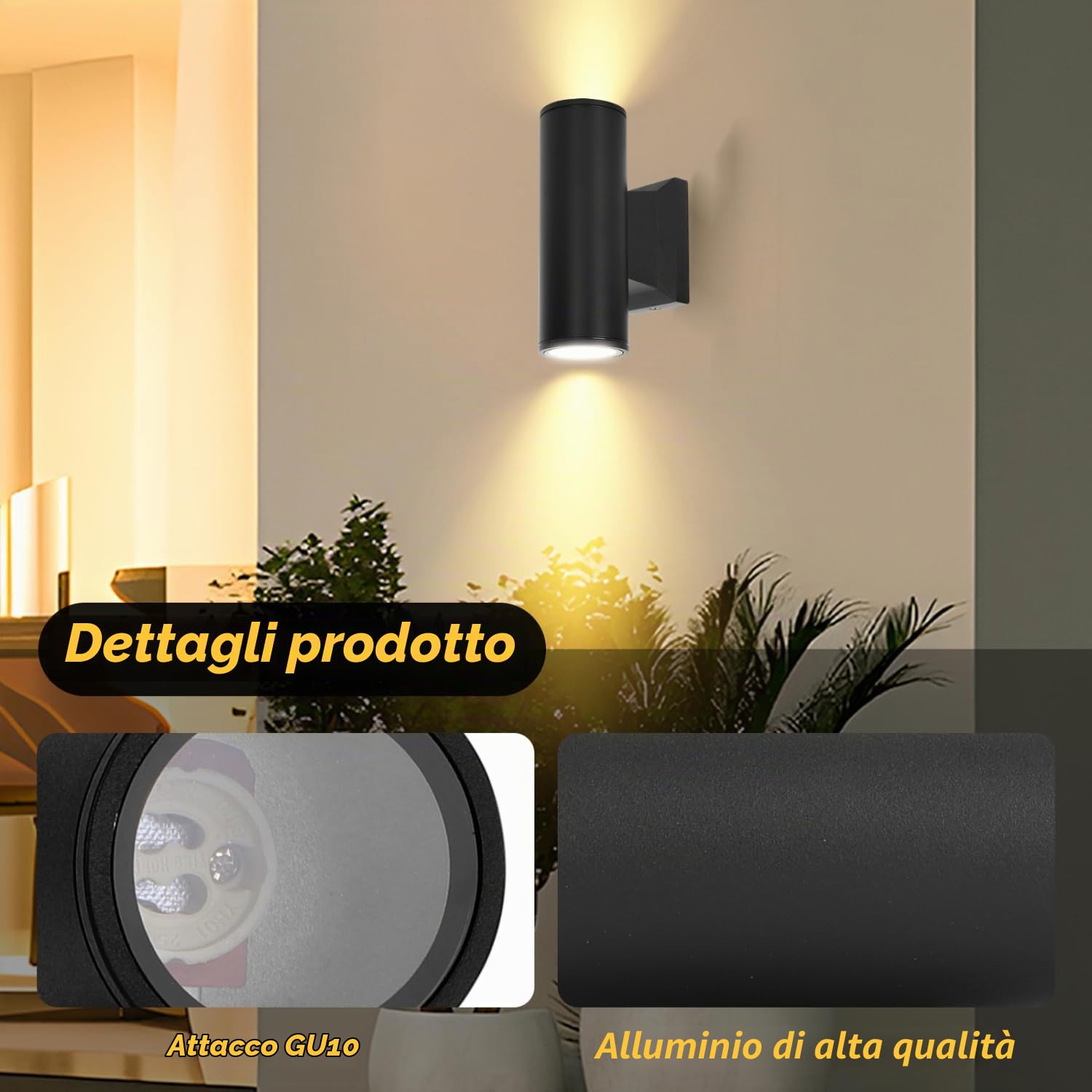 Aigostar Applique LED da Parete Esterno, Lampada da Parete Cilindrico Alluminio GU10, Impermeabile IP65 Luce Esterno, per Patii, Giardini, Corridoi, Balconi,Vialetti, Lampadina non inclusa(12 pacchi