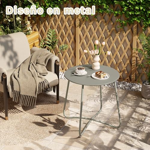 Mesa de sofá pequeña para salón y mesa de café metálica redonda gris de 45 cm 5