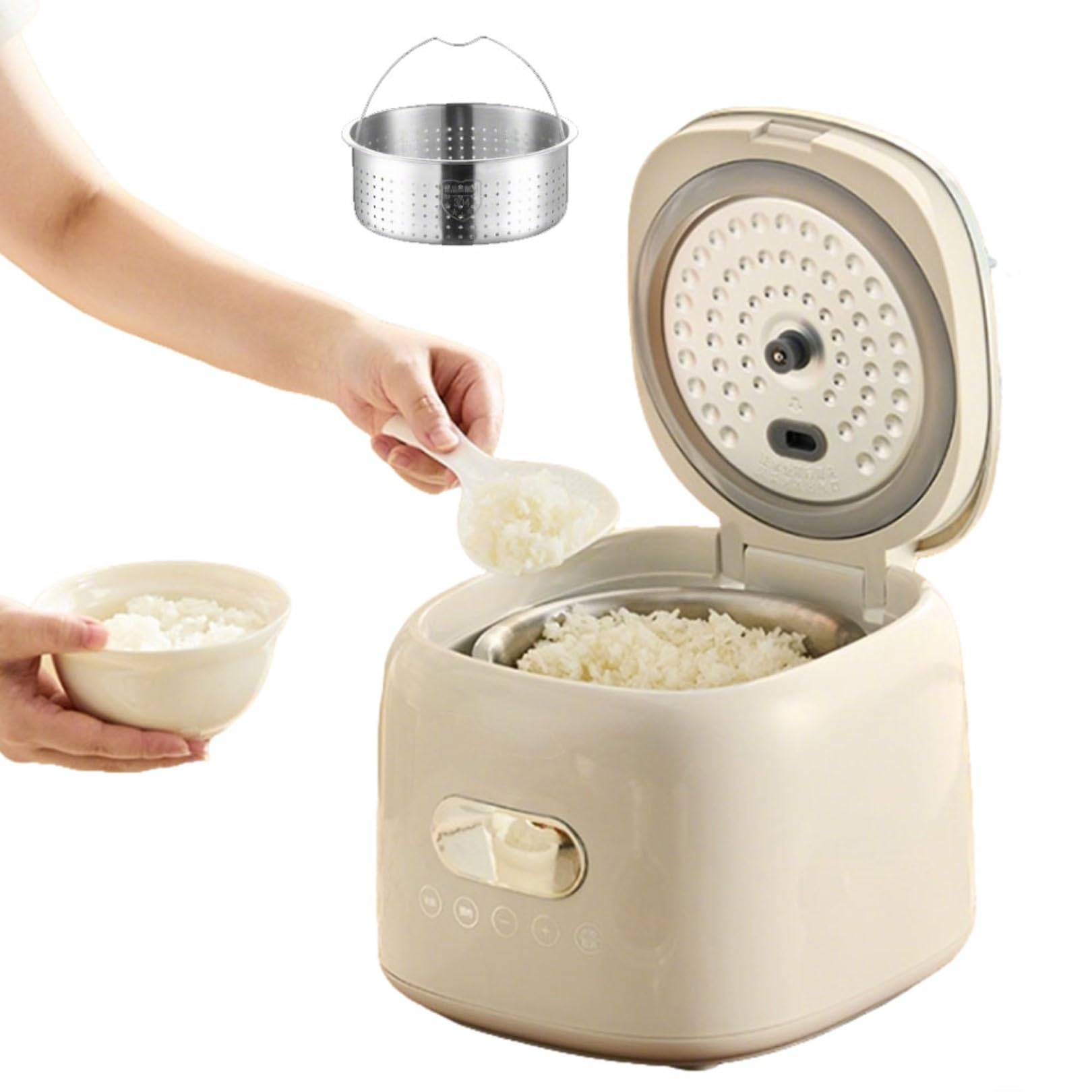 Générique Cuiseur à Riz 2,5 L antiadhésif, Petit modèle avec 8 Fonctions, Maintien au Chaud 24 h et minuterie de départ différé pour céréales, Riz Blanc, Porridge et soupes.
