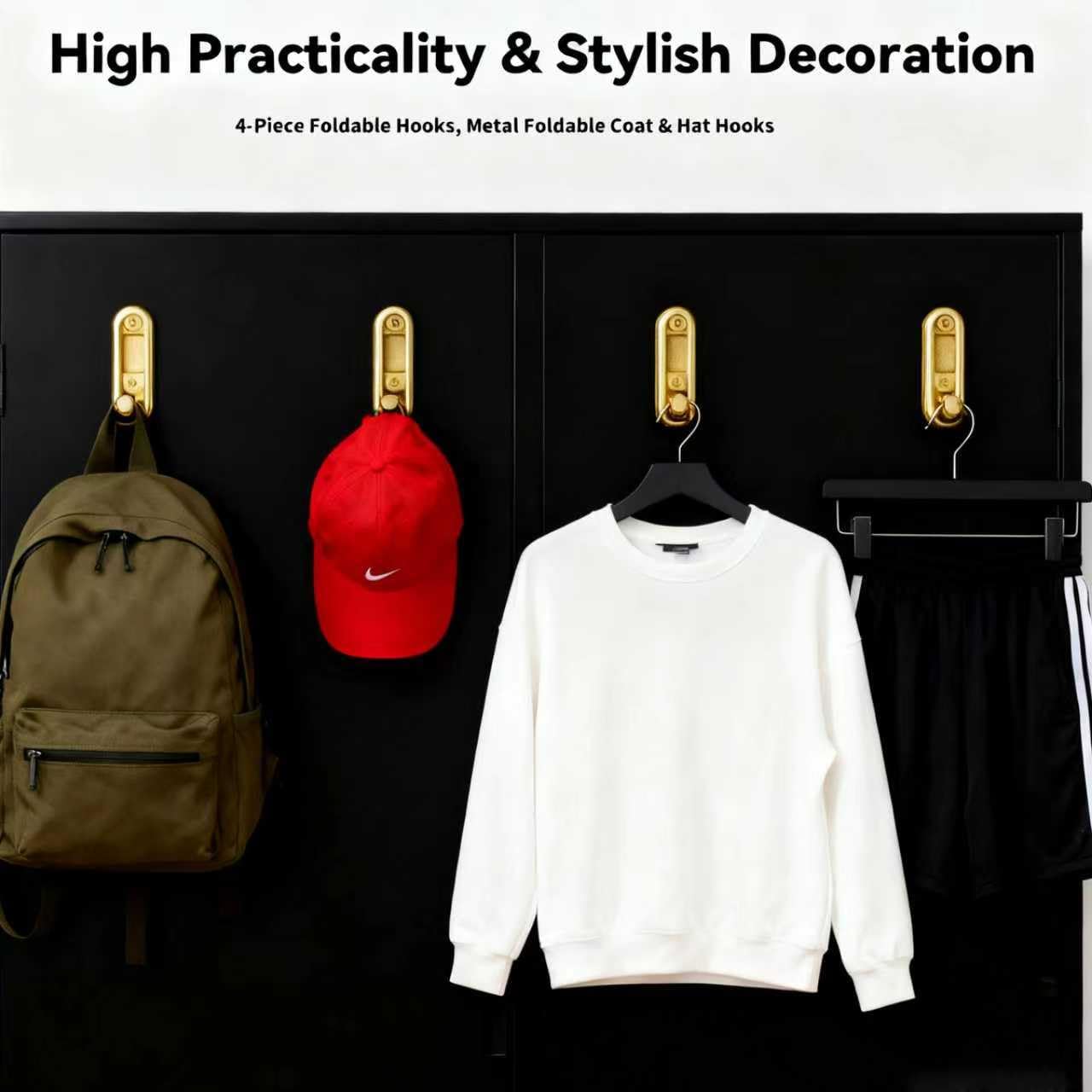 Ganchos de pared plegables, 4 ganchos plegables de metal, ganchos plegables de pared, para colgar abrigos, toallas, ropa, sombreros, bolsas y llaves