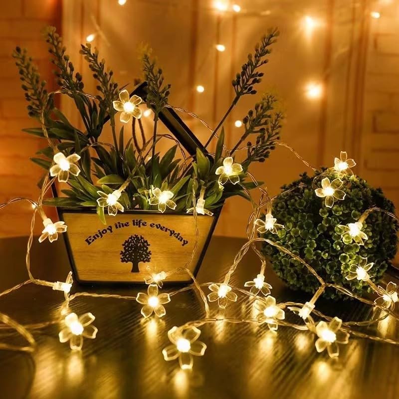 CutitiUU Flower Fairy Lights Outdoor Waterproof 80 LED Flower Garden Lights,Battery-Powered,Blossom String Lights,10M 80 LED Warm-Coloured Cherry Blossom String Lights for Garden,Patio Decor